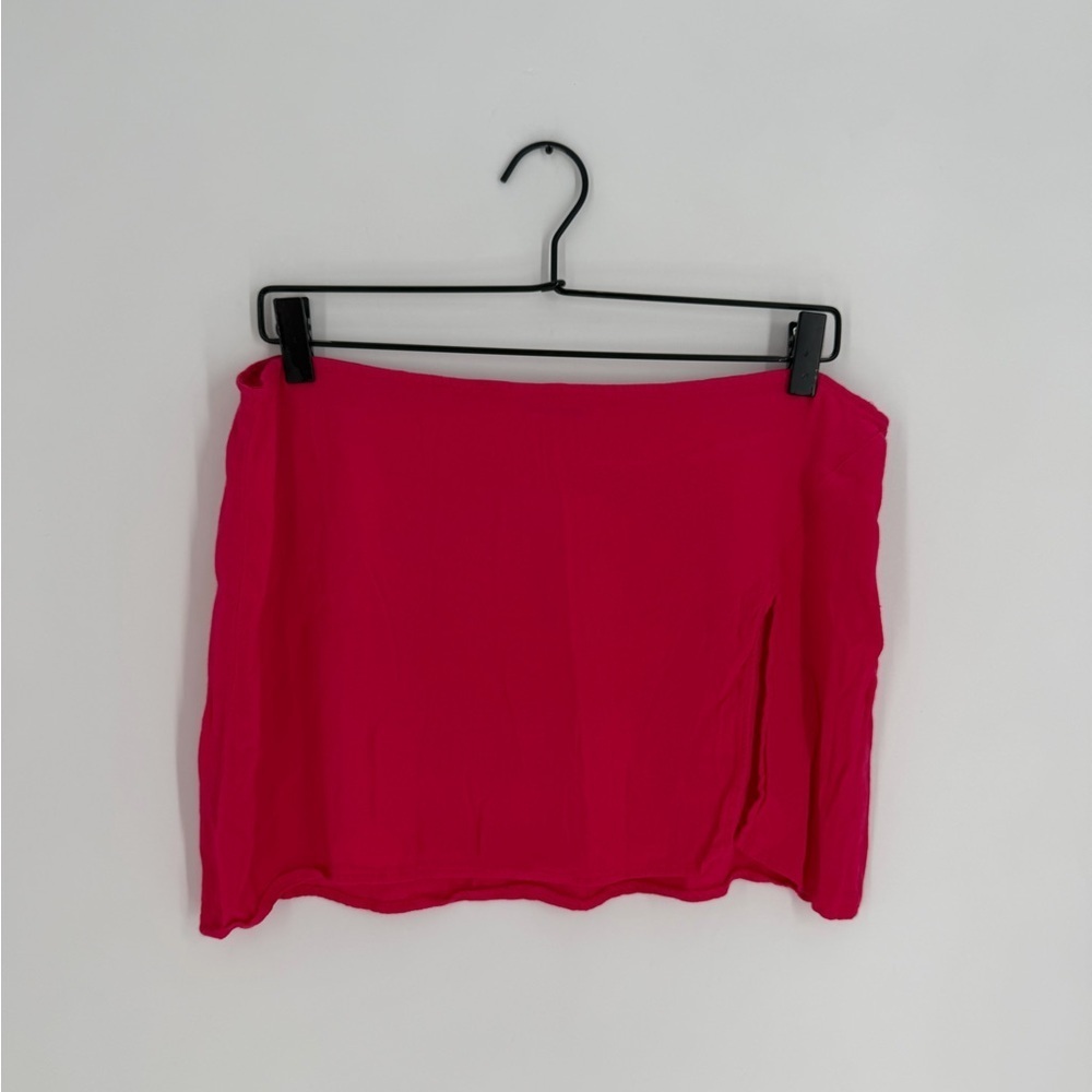 Reformation Pink Crepe 100% Linen Side Slit Micro Low Waist Mini Skirt